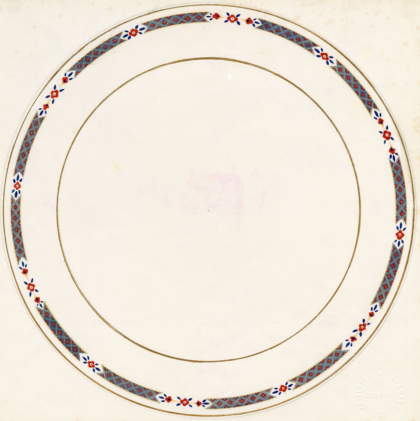 Elaine Williamson, Poole Pottery, Geo Ditsy Plate Design – c.1980s gouache painting