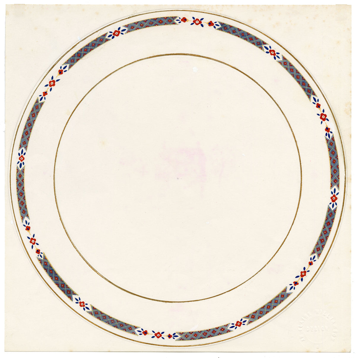 Elaine Williamson, Poole Pottery, Geo Ditsy Plate Design – c.1980s gouache painting