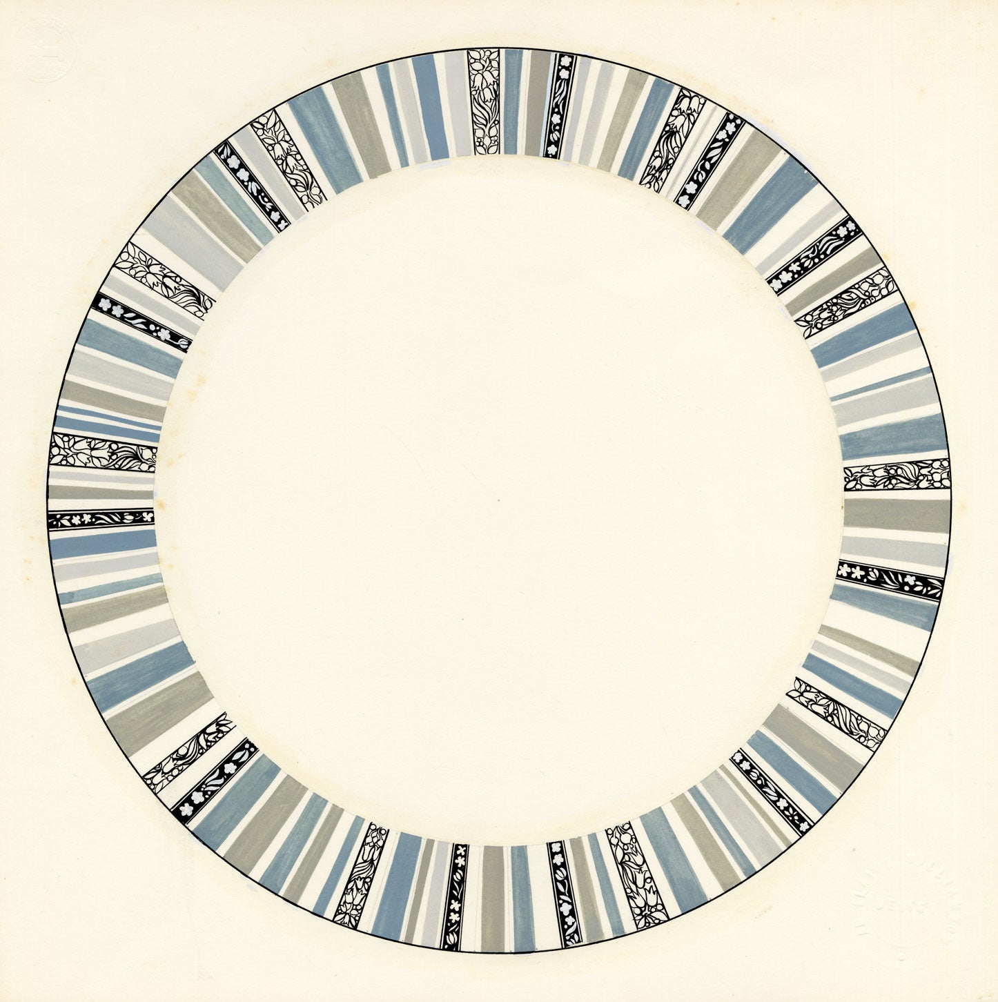 Elaine Williamson, Poole Pottery, Art Deco Stripe Plate Design – 1989 gouache painting