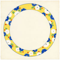 Elaine Williamson, Poole Pottery, Bold Blue & White Flower on Yellow Plate Design – c.1980s gouache painting