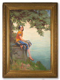 Arthur Croft Mitchell, The Orange Dress – 1920s oil painting