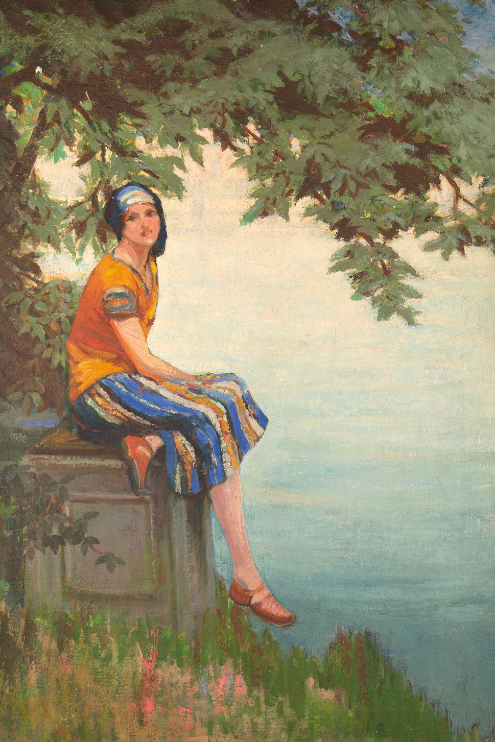 Arthur Croft Mitchell, The Orange Dress – 1920s oil painting
