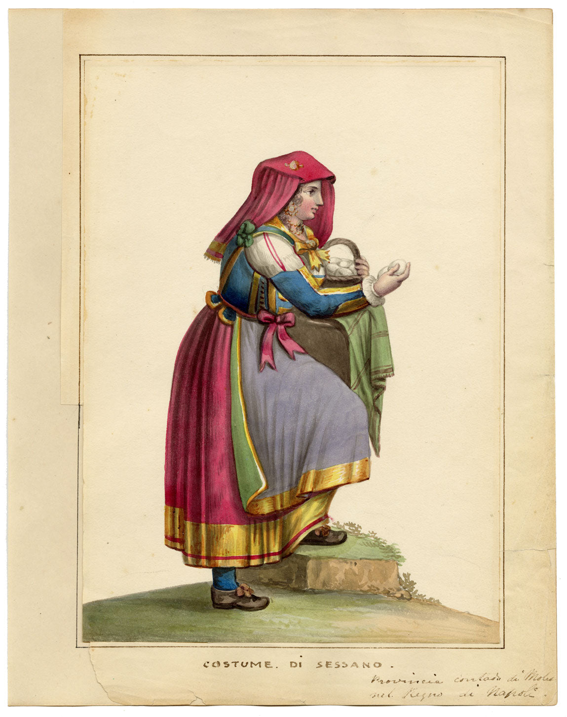 Michela de Vito, Costume di Sessano, Province of Molise – c.1820s watercolour painting