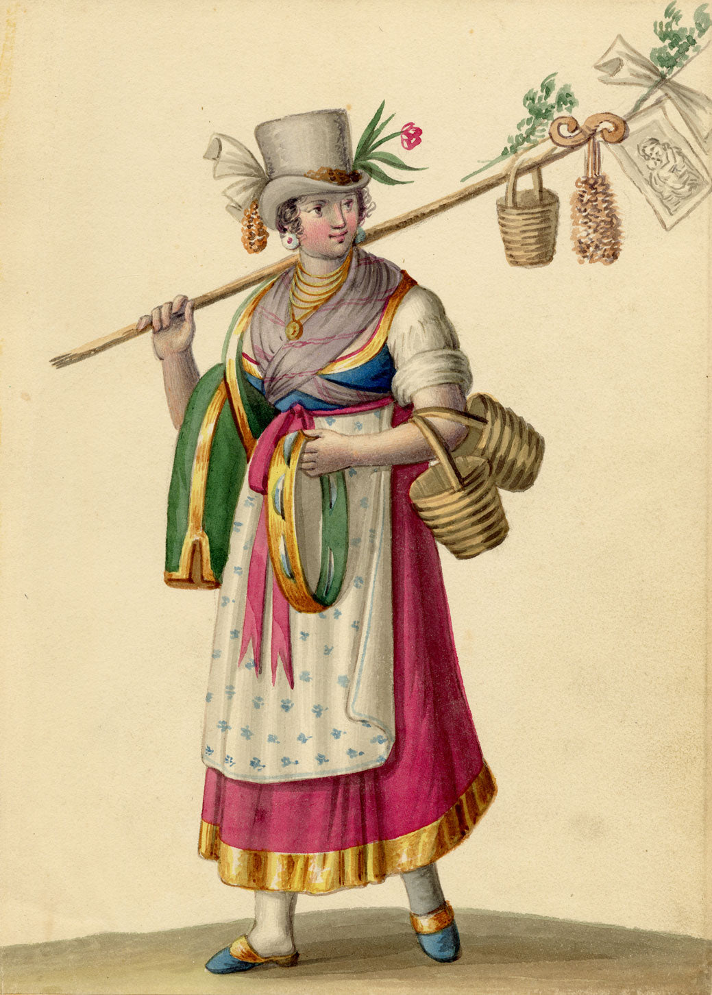 Michela de Vito, Costume Napoli, Returning from the Feast of the Madonna di Montevergine – c.1820s watercolour painting