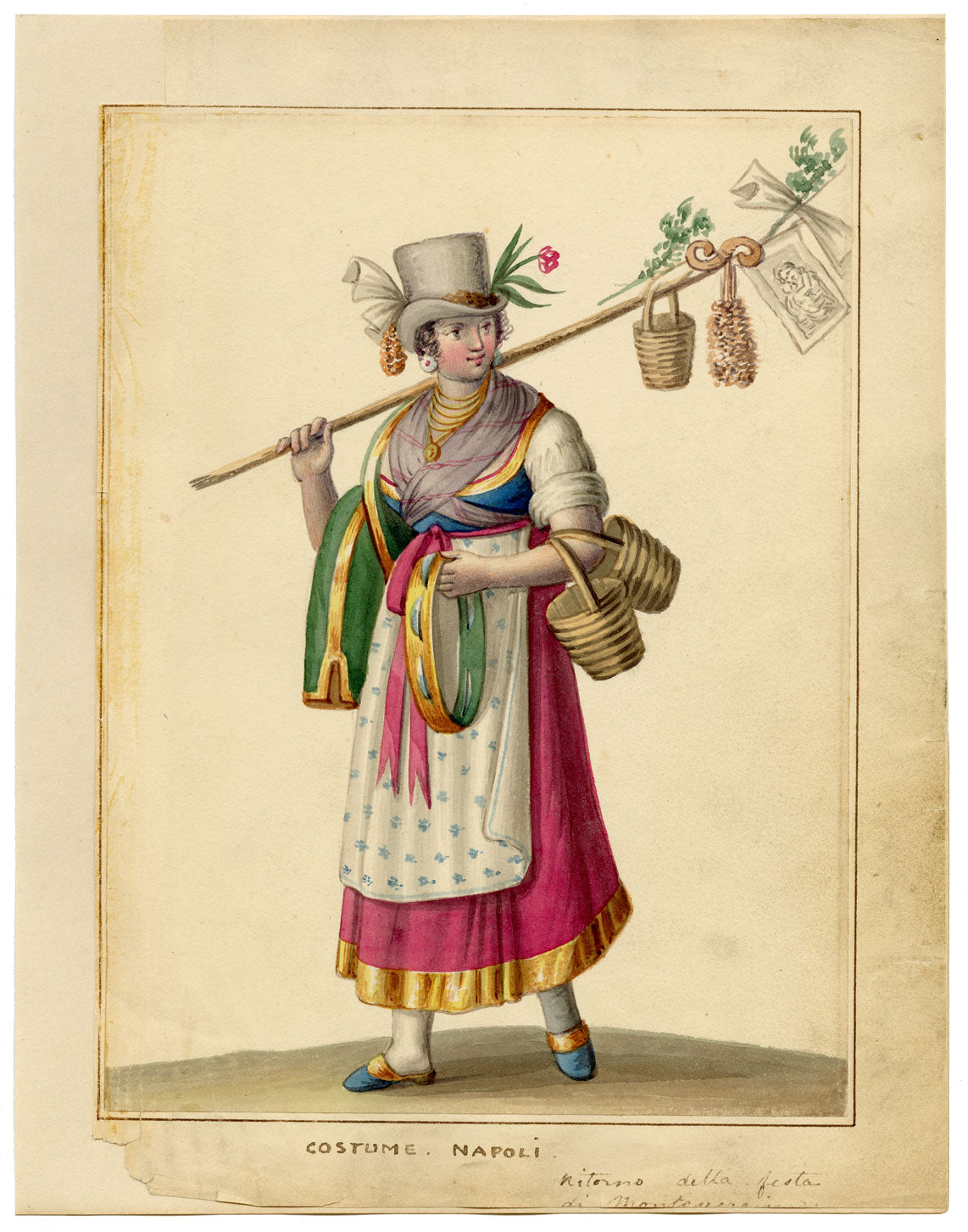 Michela de Vito, Costume Napoli, Returning from the Feast of the Madonna di Montevergine – c.1820s watercolour painting