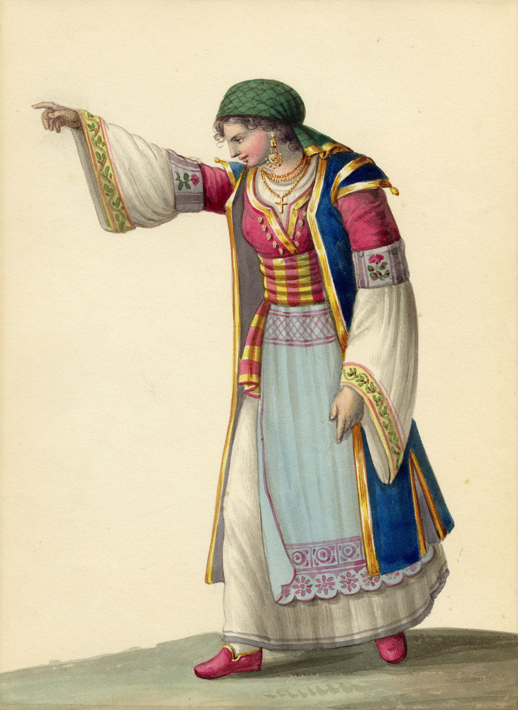 Michela de Vito, Costume di Villabadessa, Albanian Colony, Province of Teramo – c.1820s watercolour painting