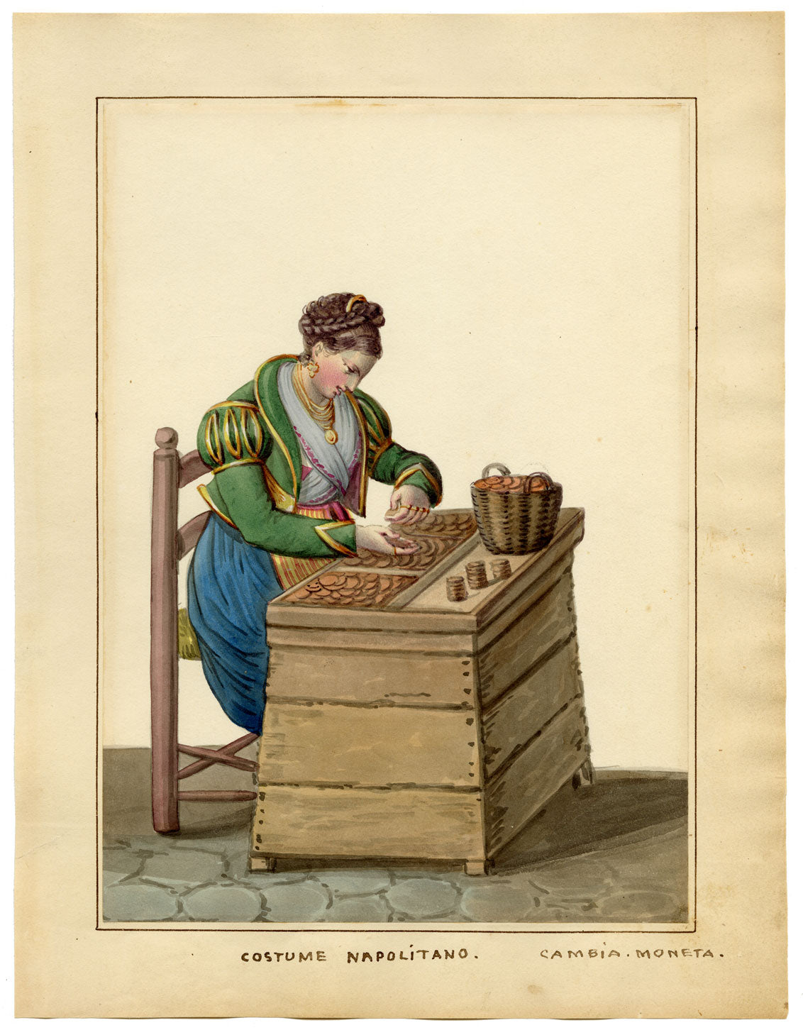 Michela de Vito, Costume Napolitano, Money Changer – c.1820s watercolour painting