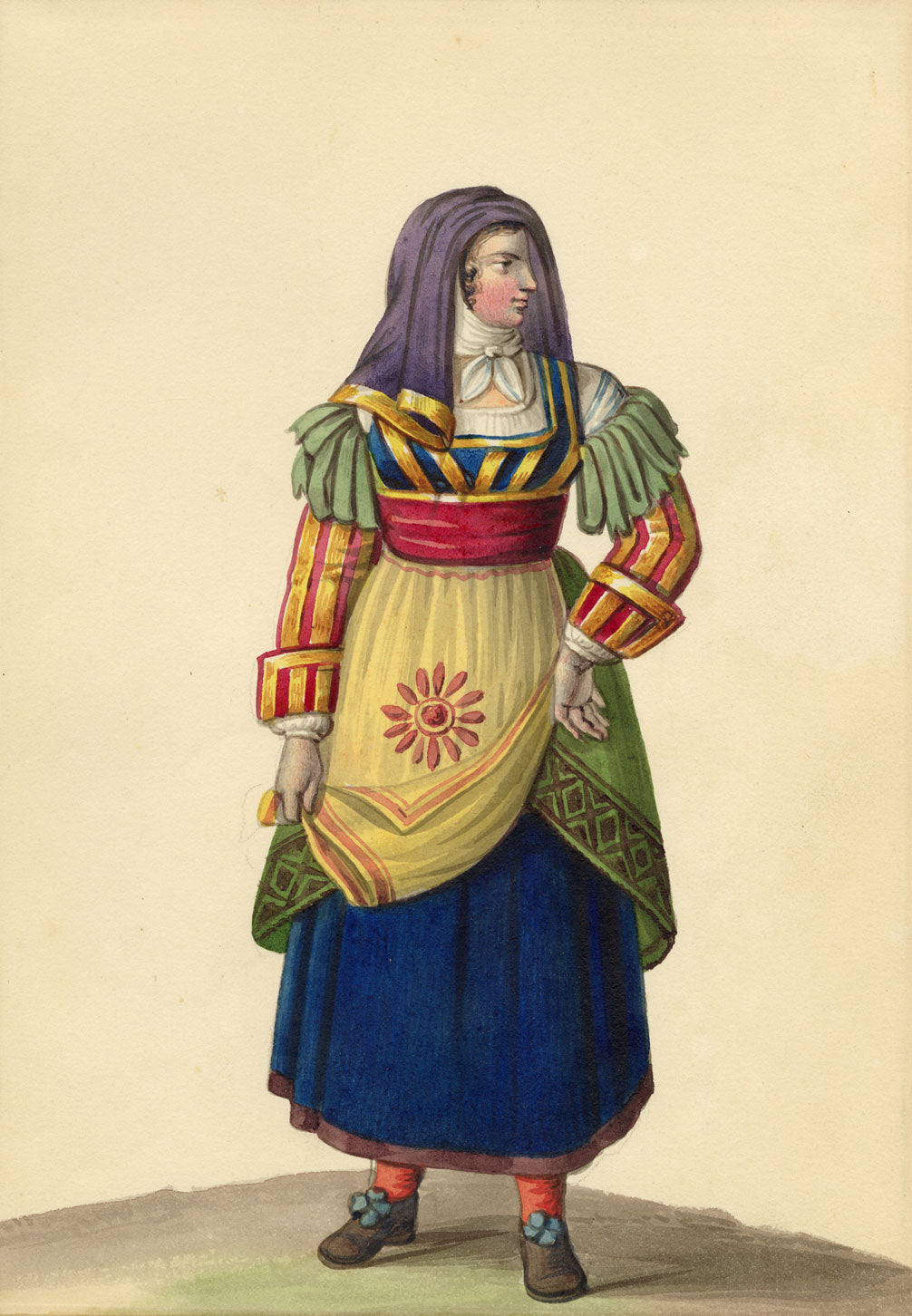 Michela de Vito, Costume di Mascioni, Province of Abruzzo – c.1820s watercolour painting