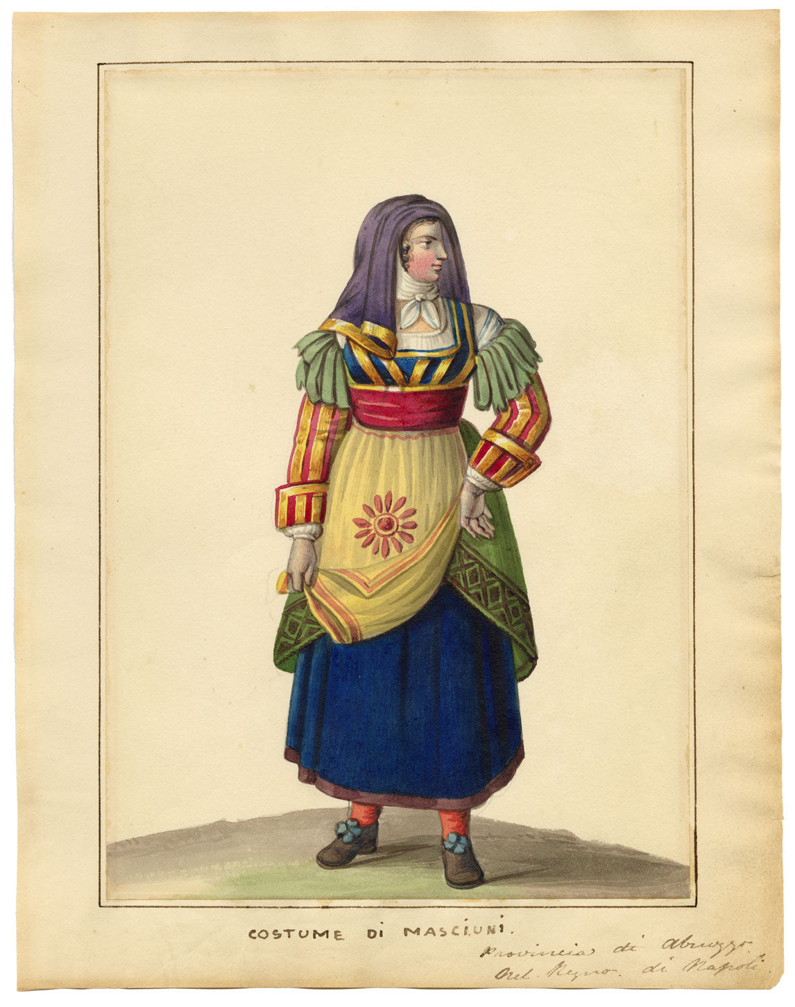 Michela de Vito, Costume di Mascioni, Province of Abruzzo – c.1820s watercolour painting