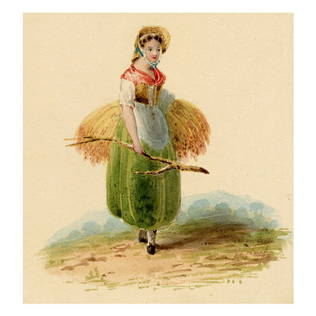Anon., A Young Gleaner – Early 19th-century watercolour painting