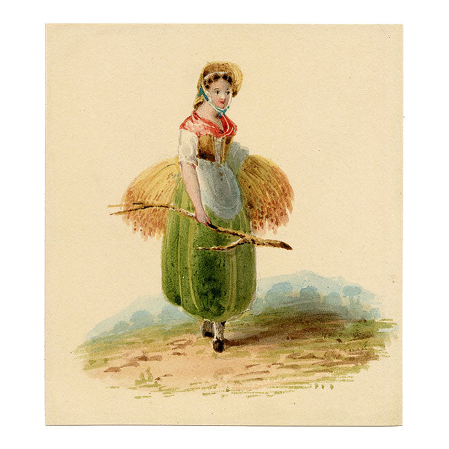 Anon., A Young Gleaner – Early 19th-century watercolour painting