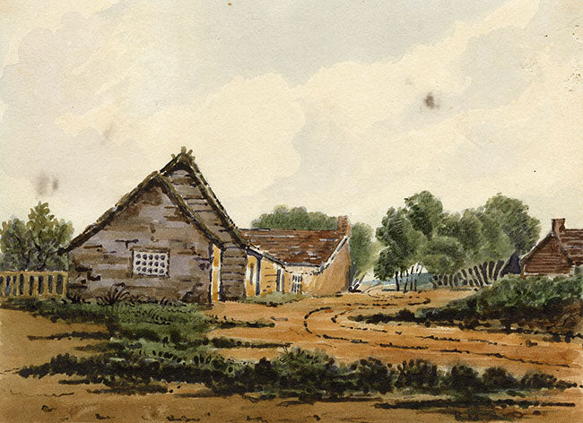 Anon., Rural Road with Cottages & Trees – Early 19th-century watercolour painting