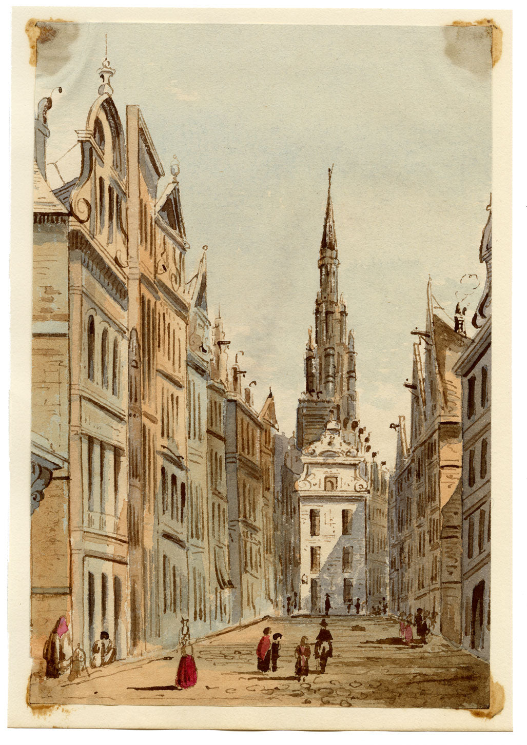 Attrib. William Frome Smallwood, A Street Scene in Brussels – Early 19th-century watercolour painting