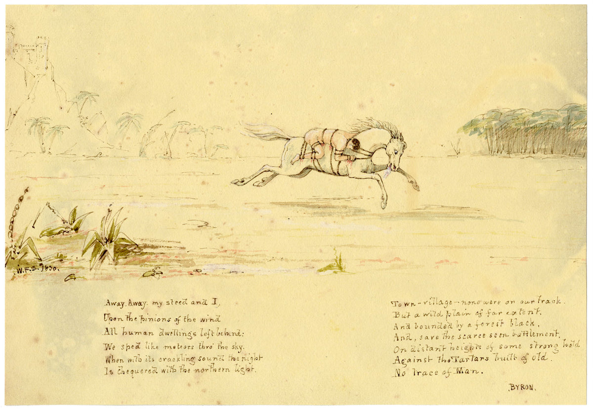W.F.S., Byron's 'Mazeppa' Tied to a Wild Horse – 1830 watercolour painting