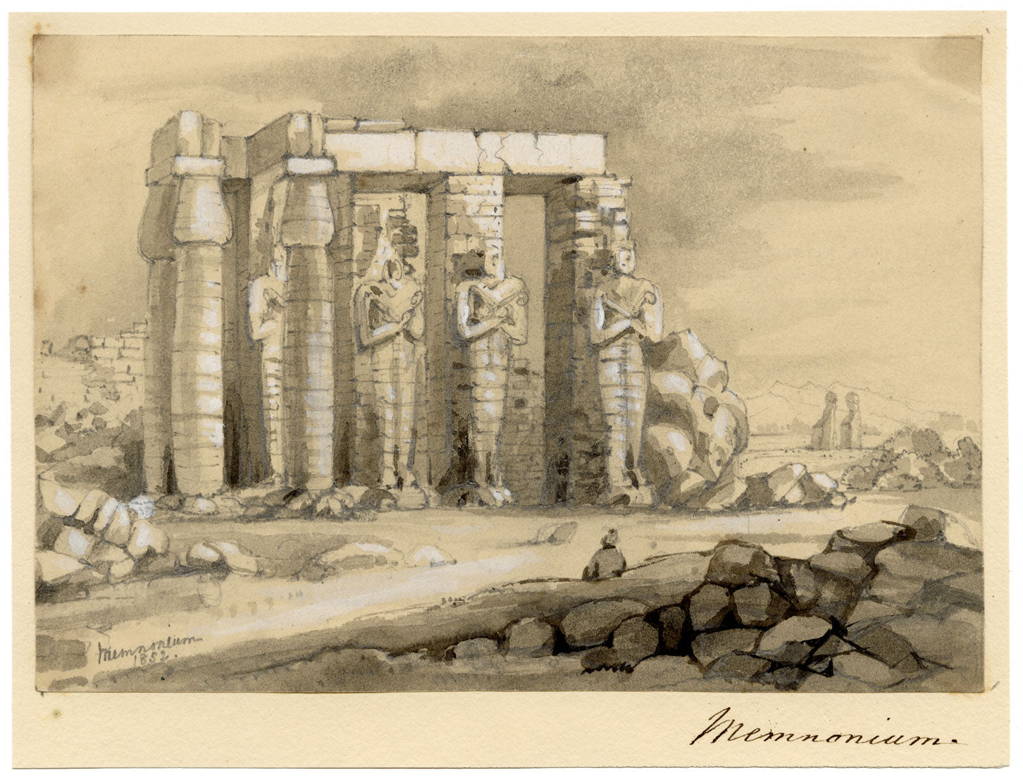 Isabella Foster, The Memnonium (Ramesseum) Temple, Thebes, Egypt – 1852 graphite drawing