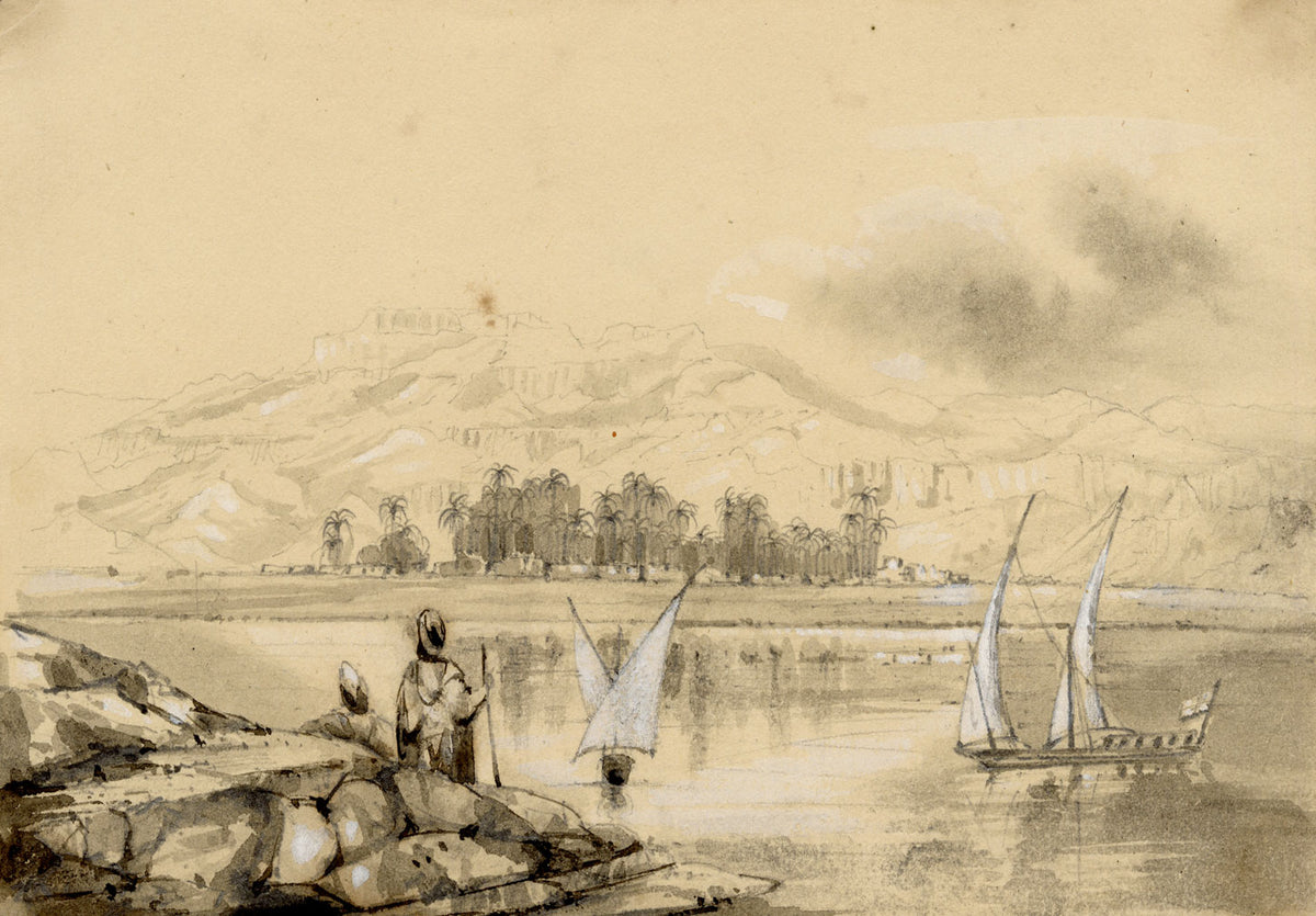 Isabella Foster, The Nile at Thebes, Egypt – 1852 graphite drawing