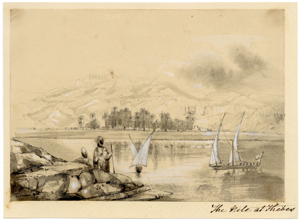 Isabella Foster, The Nile at Thebes, Egypt – 1852 graphite drawing