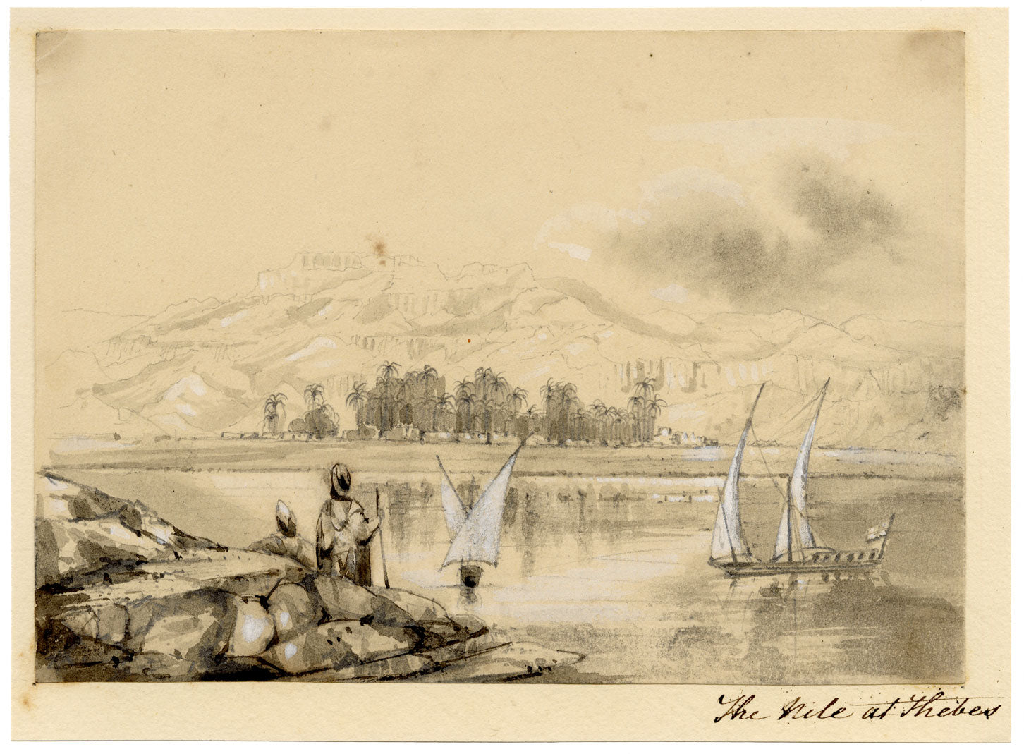 Isabella Foster, The Nile at Thebes, Egypt – 1852 graphite drawing