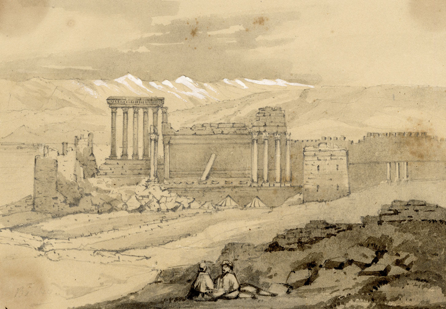 Isabella Foster, Baalbek Temple, Lebanon – 1852 graphite drawing