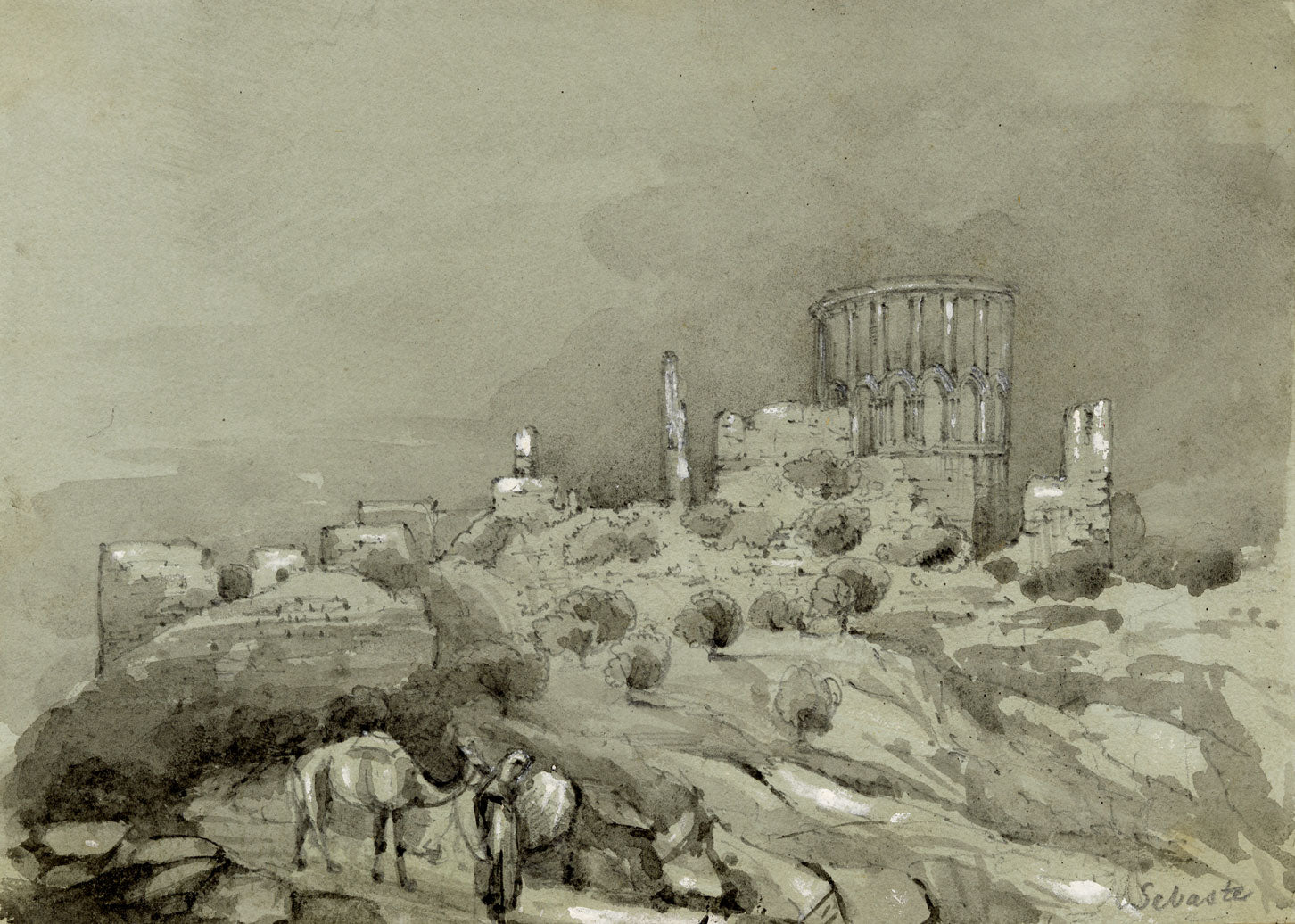 Isabella Foster, Sebaste, Samaria, Ottoman Palestine – 1852 graphite drawing