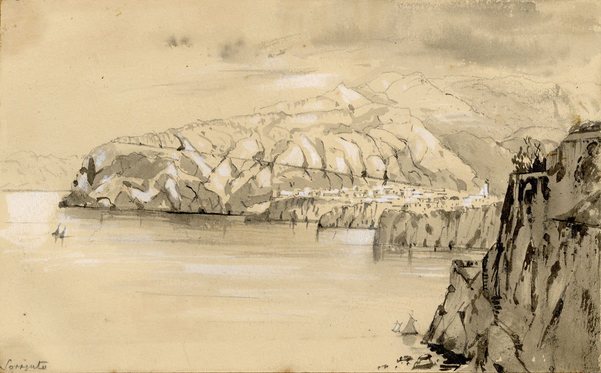 Isabella Foster, Sorrento and the Bay of Naples, Italy – Mid-19th-century graphite drawing