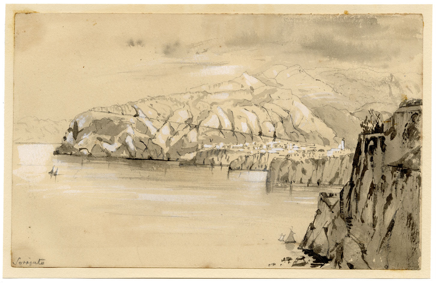 Isabella Foster, Sorrento and the Bay of Naples, Italy – Mid-19th-century graphite drawing