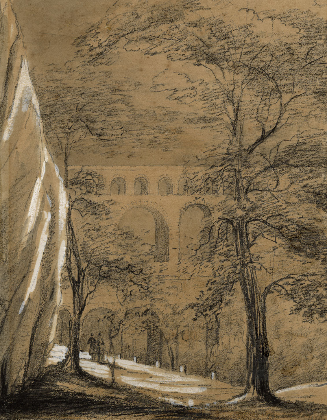 Isabella Foster, Pont du Gard Aqueduct near Nîmes, France – 1838 charcoal drawing