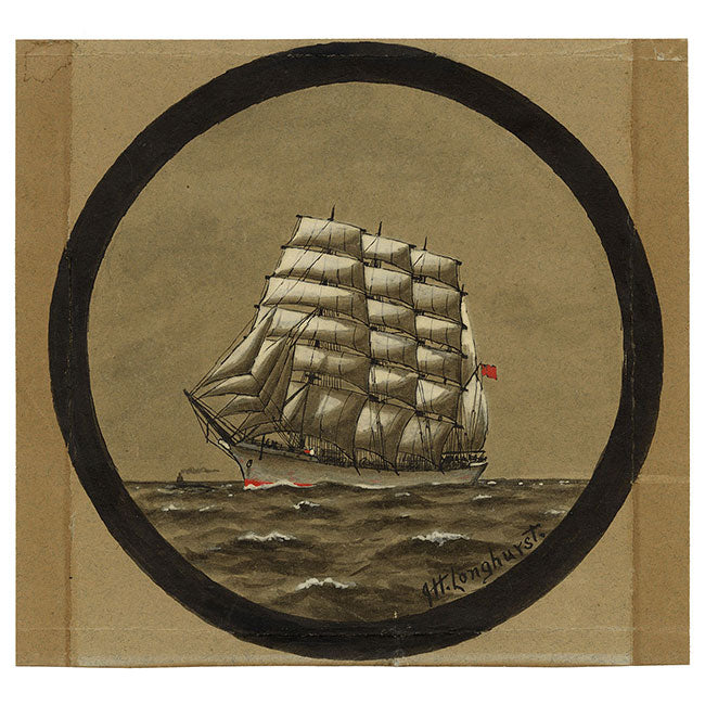 J.H. Longhurst, Full-Rigged Sailing Ship – c.1912 watercolour painting