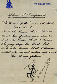 E.W. Hamlyn, Comic Poem on Letterhead Paper from SS Golconda – c.1912 pen & ink drawing