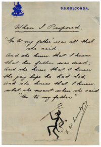 E.W. Hamlyn, Comic Poem on Letterhead Paper from SS Golconda – c.1912 pen & ink drawing