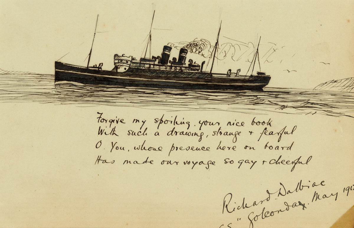 Richard Dalbiac, SS Golconda British India Line Steamship – 1912 pen & ink drawing