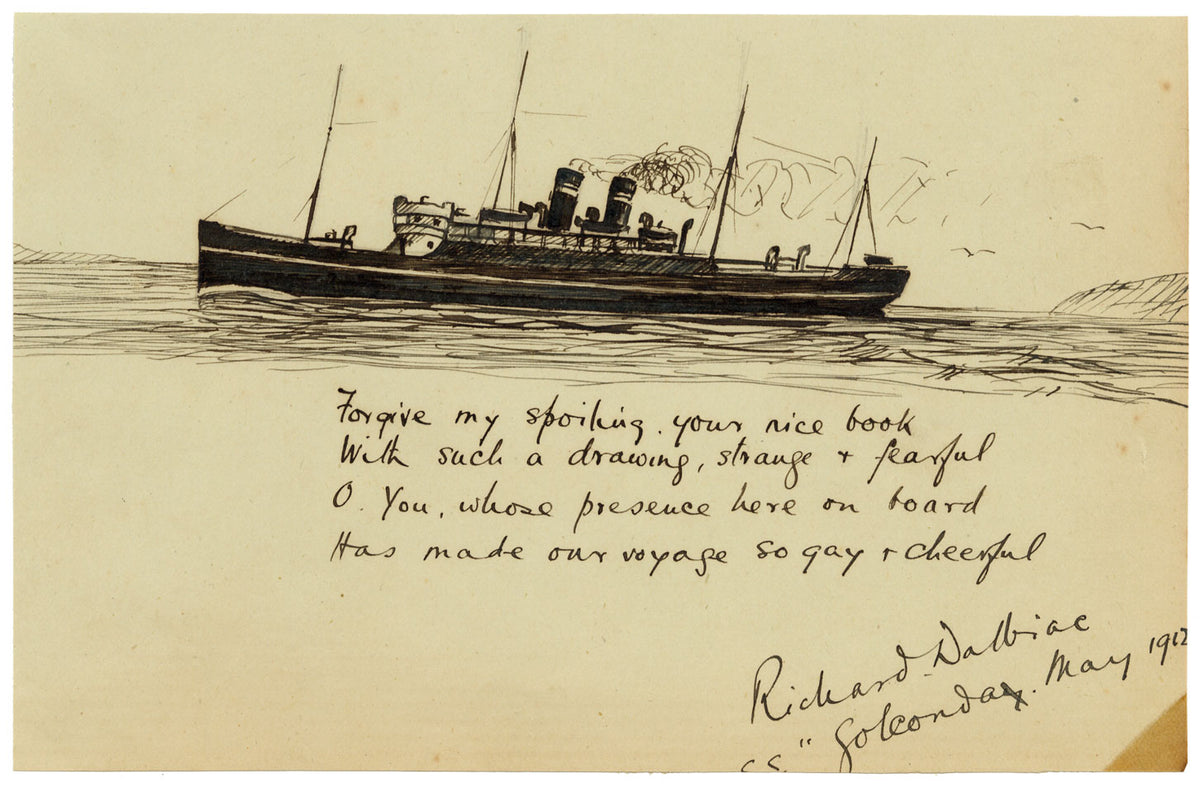 Richard Dalbiac, SS Golconda British India Line Steamship – 1912 pen & ink drawing