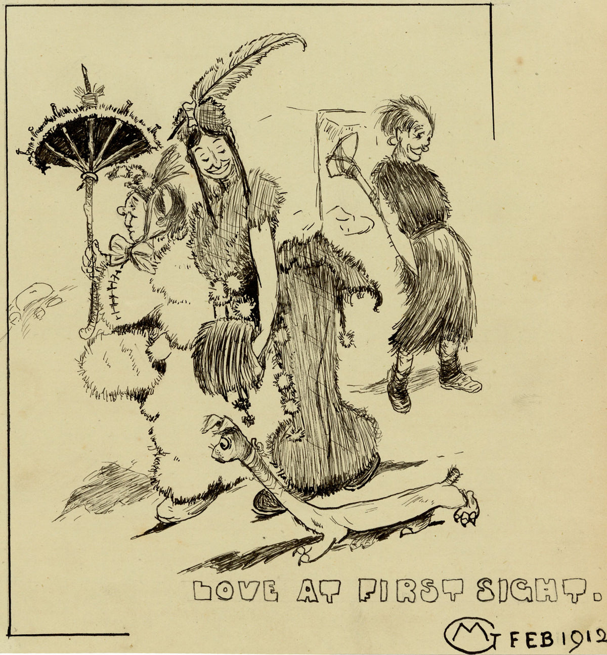 M.G., Love at First Sight – 1912 pen & ink drawing