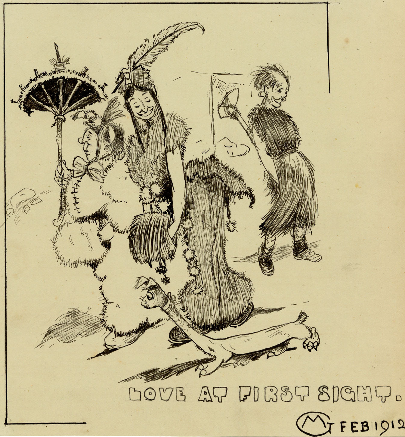 M.G., Love at First Sight – 1912 pen & ink drawing