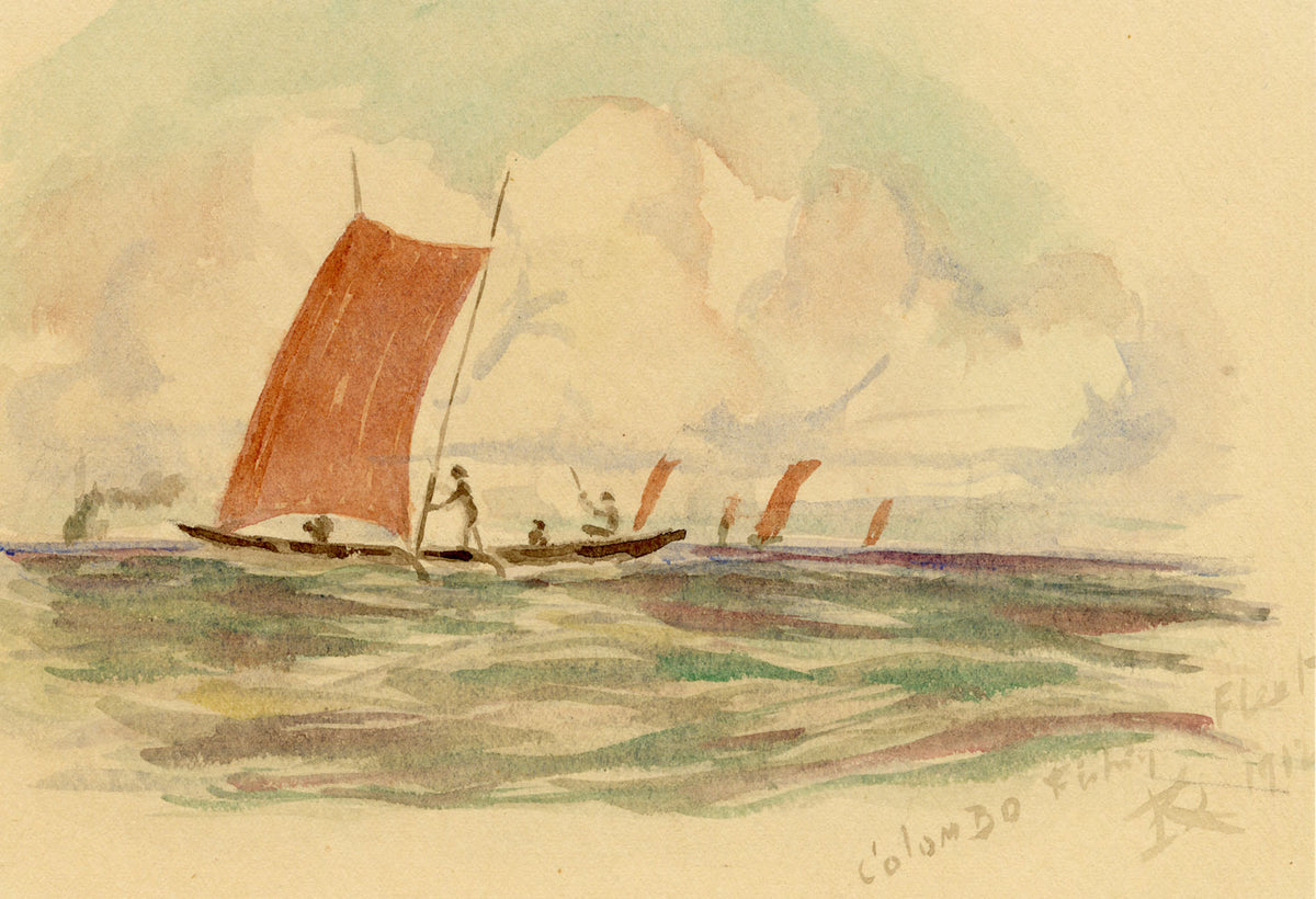 Anon., Colombo Fishing Fleet, Ceylon (Sri Lanka) – 1912 watercolour painting