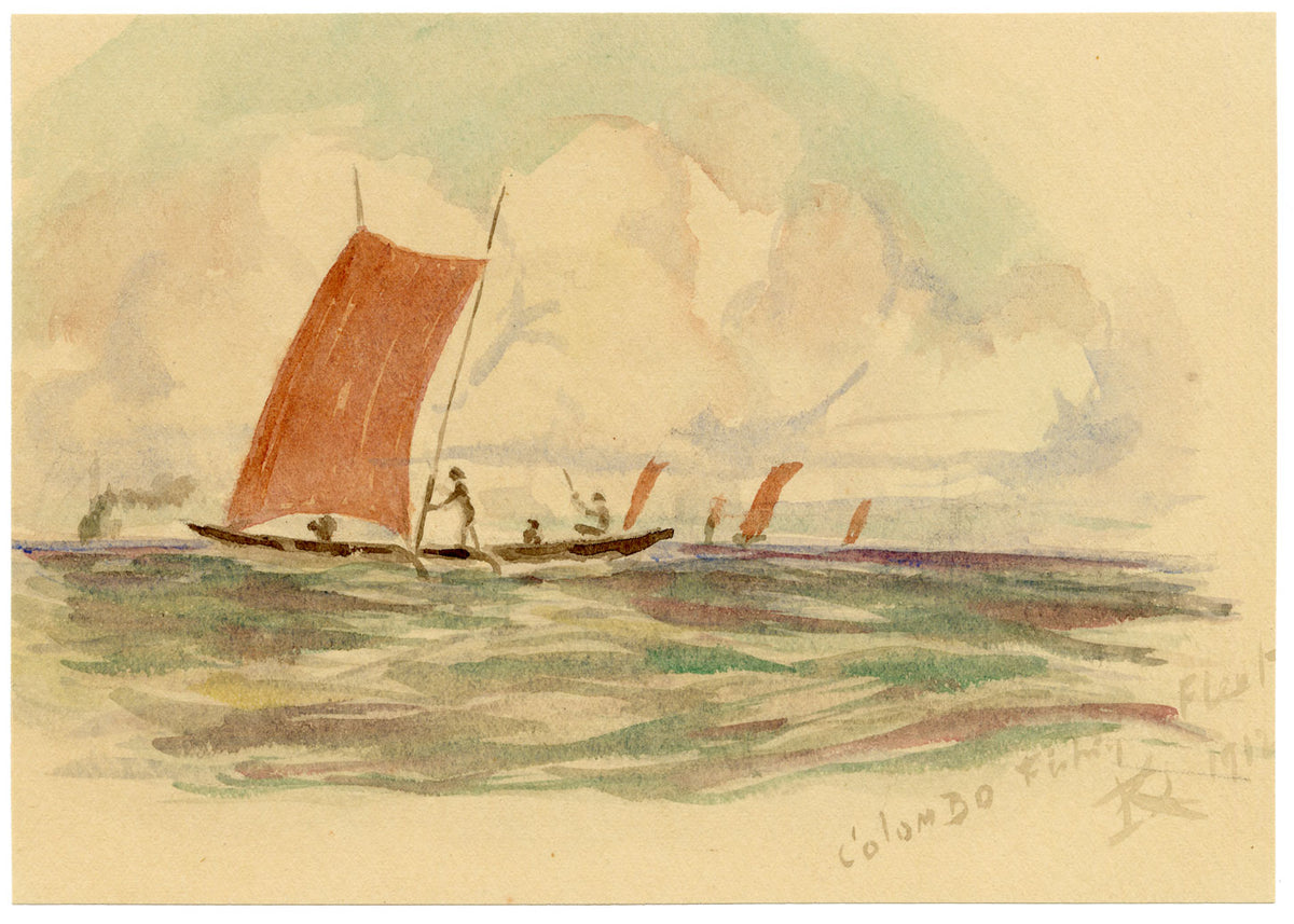 Anon., Colombo Fishing Fleet, Ceylon (Sri Lanka) – 1912 watercolour painting