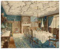 Attrib. Hughson Hawley, Jacobean Revival Dining Room Interior – Late 19th-century watercolour painting