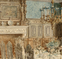 Attrib. Hughson Hawley, Jacobean Revival Dining Room Interior – Late 19th-century watercolour painting