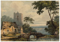 Circle of John Glover, Church by Bridge in a Mountainous Landscape – Early 19th-century watercolour painting