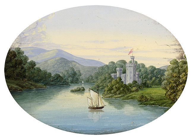 Harriet Elizabeth Stamer Duchess de Rovigo, Lough Cutra Castle (Lough Cooter), Galway, Ireland – Mid-19th-century gouache painting