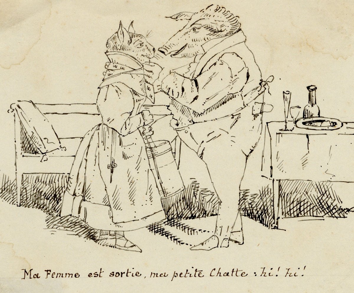 John Prendergast Vereker 3rd Viscount Gort, Anthropomorphic Cartoon after J.J. Grandville – Early 19th-century pen & ink drawing