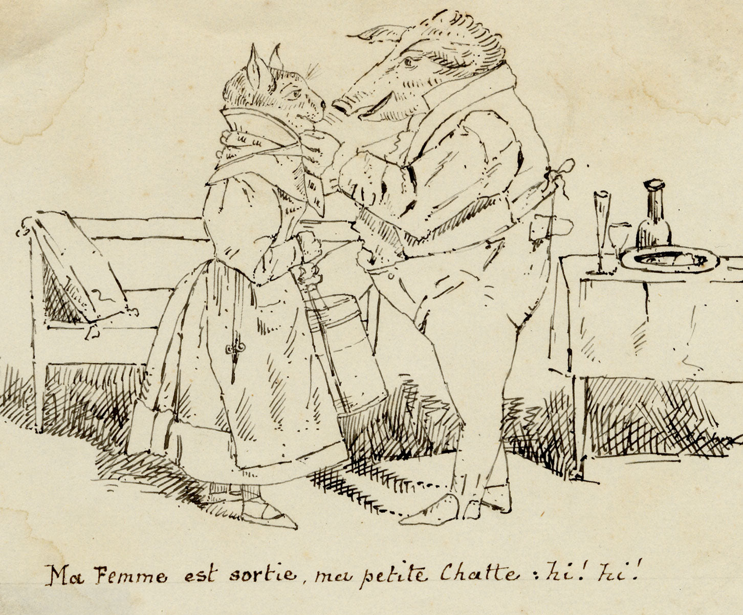 John Prendergast Vereker 3rd Viscount Gort, Anthropomorphic Cartoon after J.J. Grandville – Early 19th-century pen & ink drawing