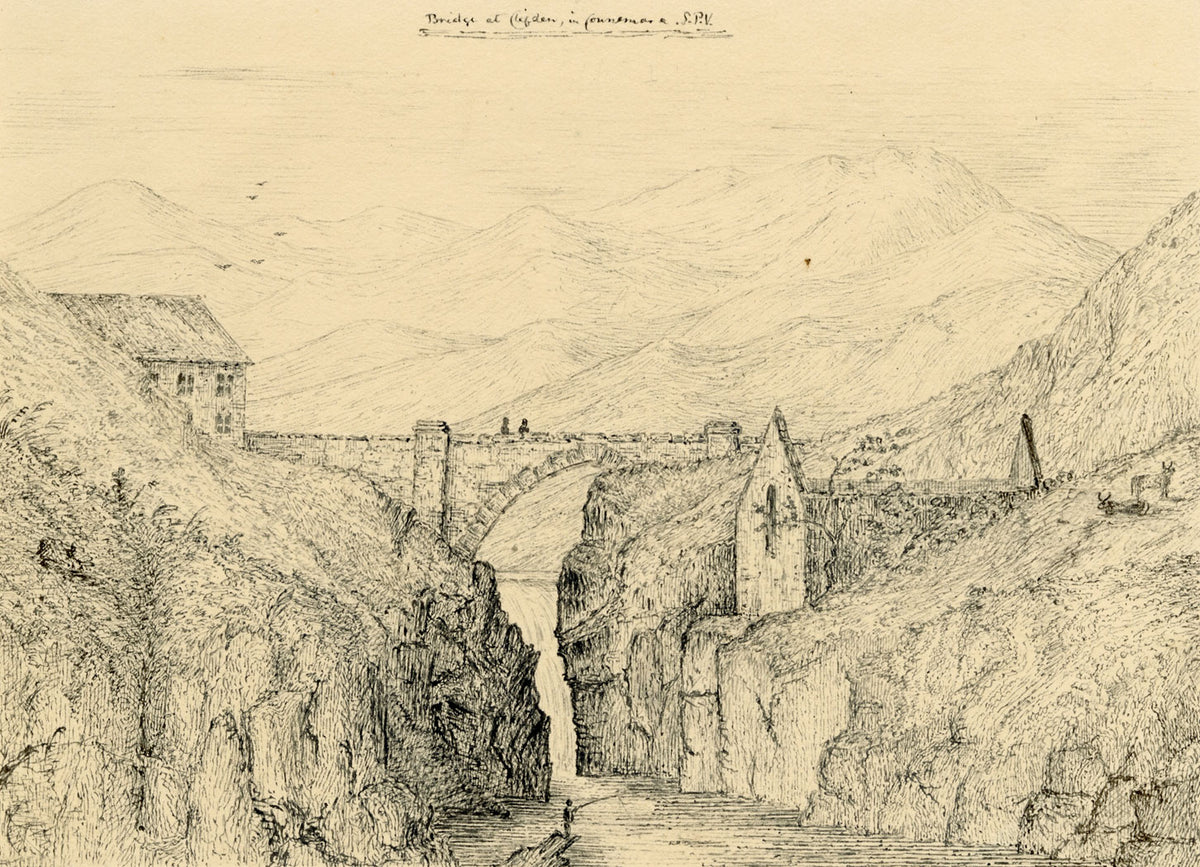 Standish Prendergast Vereker 4th Viscount Gort, Clifden Bridge, Connemara, Ireland – Early 19th-century pen & ink drawing