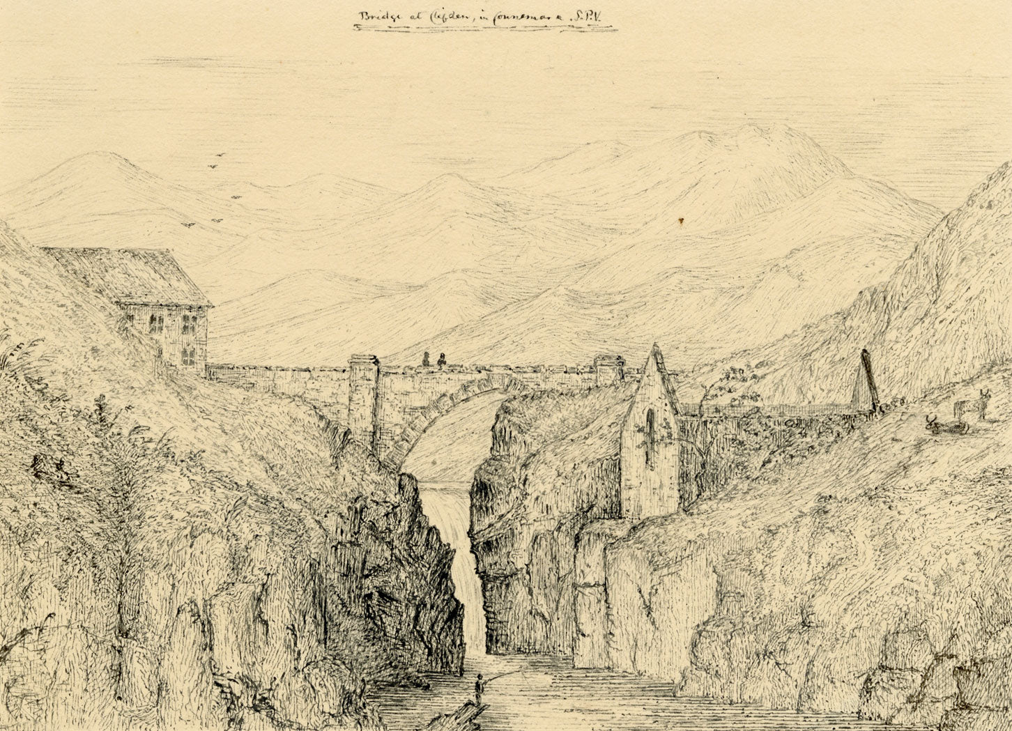 Standish Prendergast Vereker 4th Viscount Gort, Clifden Bridge, Connemara, Ireland – Early 19th-century pen & ink drawing