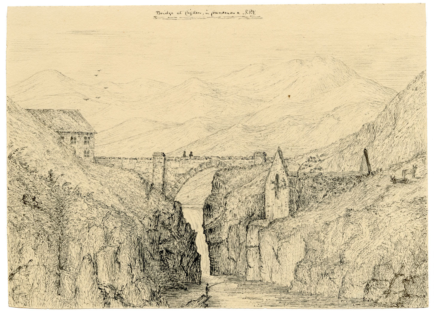 Standish Prendergast Vereker 4th Viscount Gort, Clifden Bridge, Connemara, Ireland – Early 19th-century pen & ink drawing
