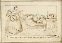 Maria Vereker Viscountess Gort, Evening at a Boarding-House in America – Early 19th-century pen & ink drawing