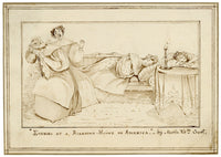 Maria Vereker Viscountess Gort, Evening at a Boarding-House in America – Early 19th-century pen & ink drawing