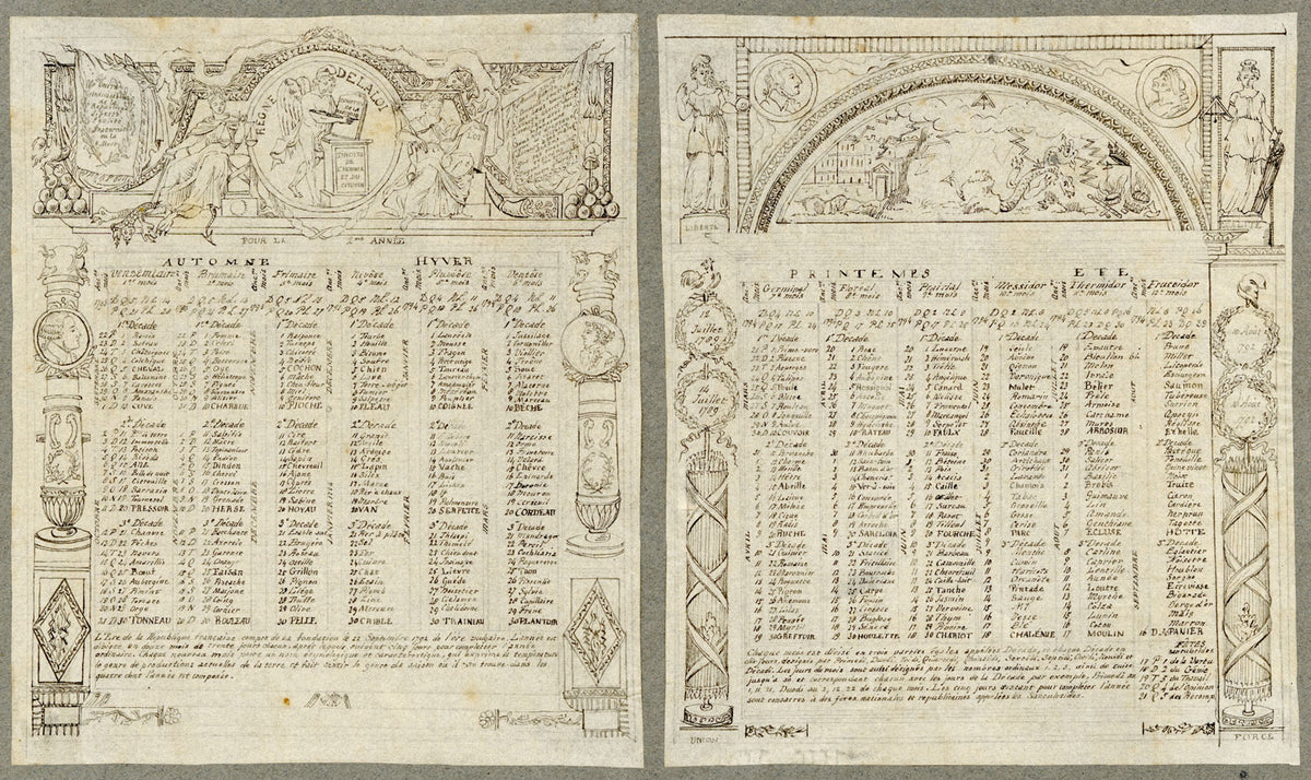 Anon., French Republican Calendar 1793–1794 – Early 19th-century pen & ink drawing