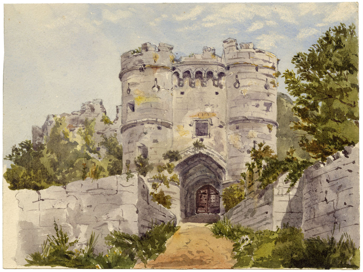 Miss Thompson, Carisbrooke Castle Gateway, Isle of Wight – Mid-19th-century watercolour painting