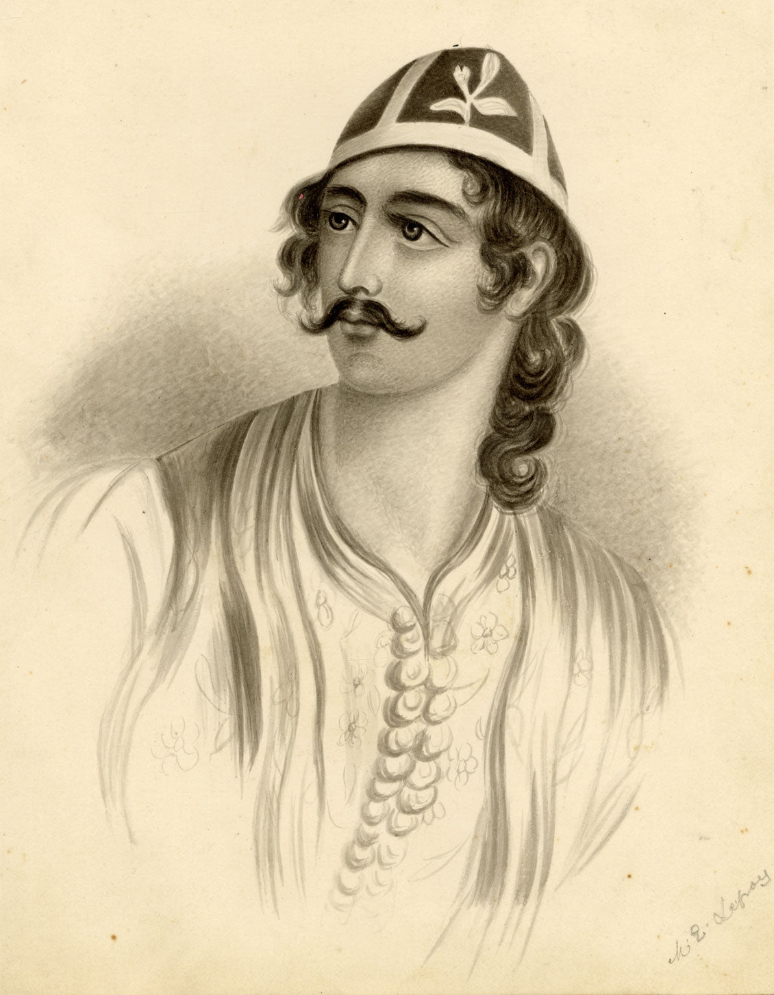 Mary Elizabeth Lefroy, Portrait of Odysseas Androutsos, Greek War of Independence – 1846 watercolour painting